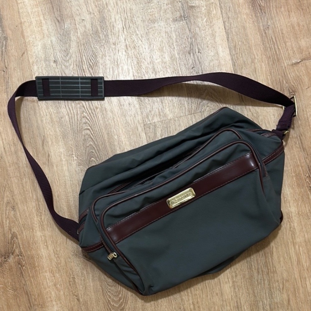 SAMSONITE | Vintage‎ Gray Maroon Burgundy Trim Adjustable Travel Satchel Bag